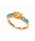 ANILLO DE ORO ZAFIRO NARANJA Y ESMERALDA 01-162738A